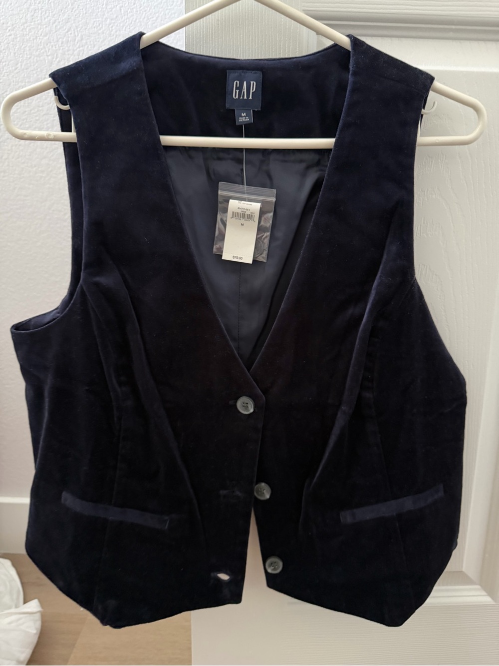 GAP Women's Dark Navy Velvet Button Front Vest